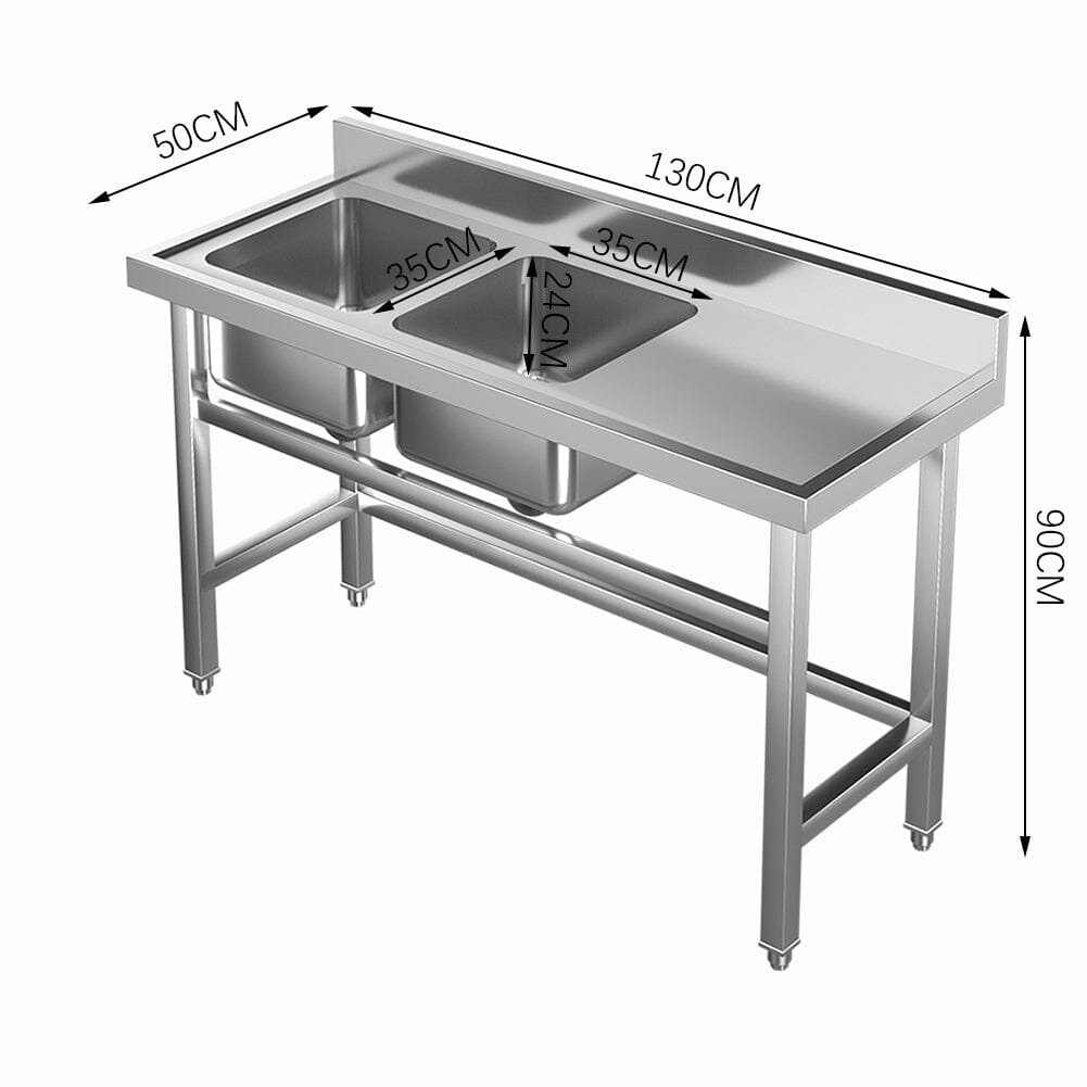 Commercial Kitchen Sink 2 Compartment Stainless Steel with Left Drainboard - House Comfort