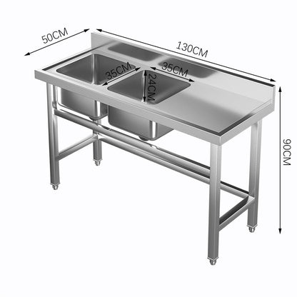 Commercial Kitchen Sink 2 Compartment Stainless Steel with Left Drainboard - House Comfort