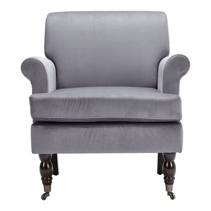 Contemporary Velvet upholstered Armchair with Casters - House Comfort