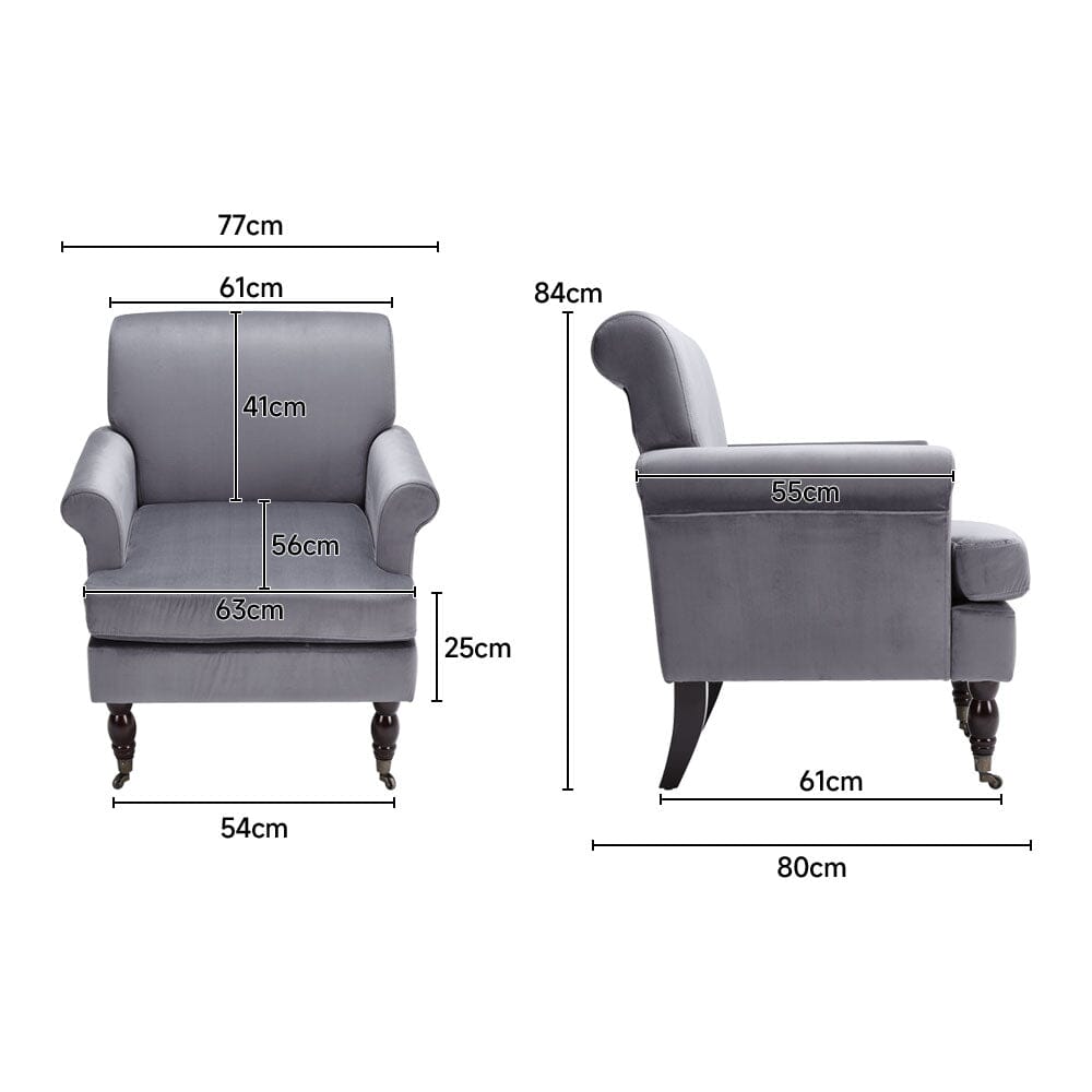 Contemporary Velvet upholstered Armchair with Casters - House Comfort