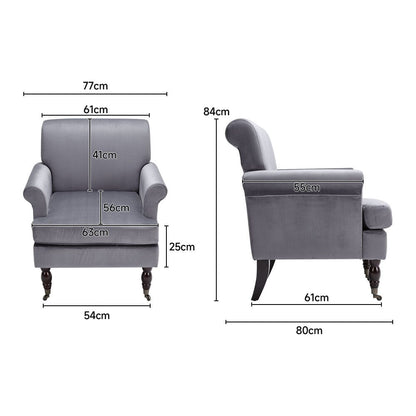 Contemporary Velvet upholstered Armchair with Casters - House Comfort