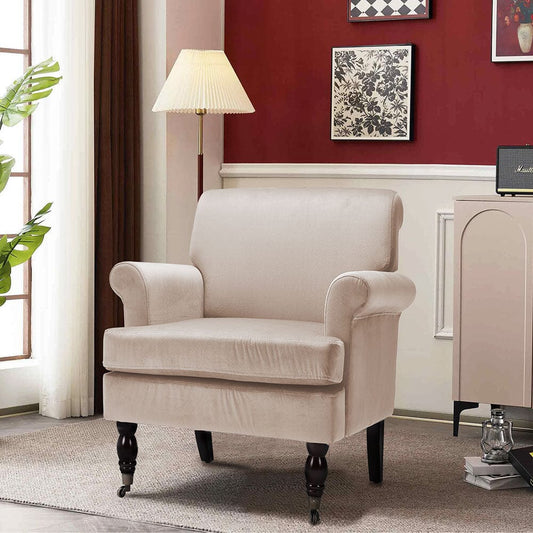 Contemporary Velvet upholstered Armchair with Casters - House Comfort