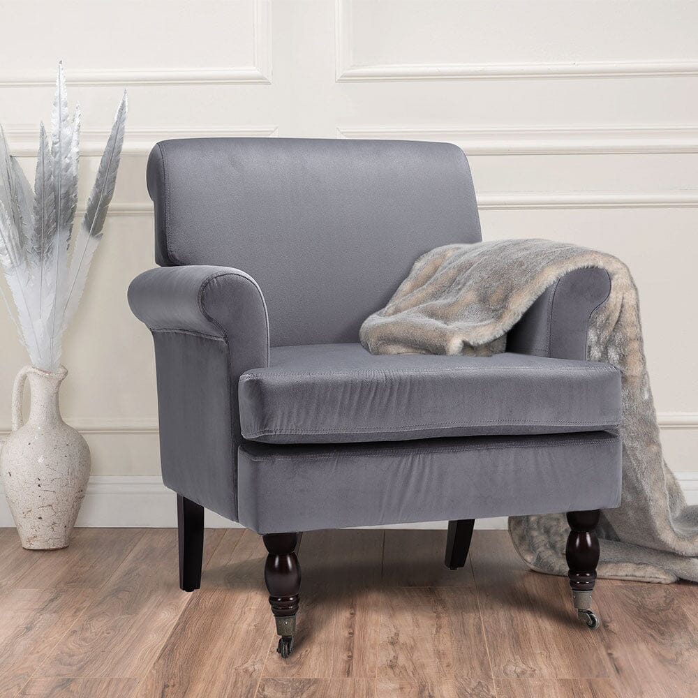 Contemporary Velvet upholstered Armchair with Casters - House Comfort