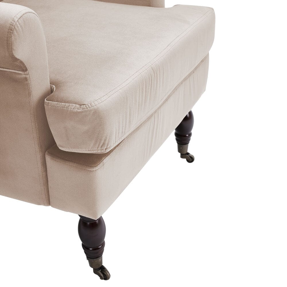 Contemporary Velvet upholstered Armchair with Casters - House Comfort