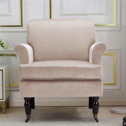 Contemporary Velvet upholstered Armchair with Casters - House Comfort