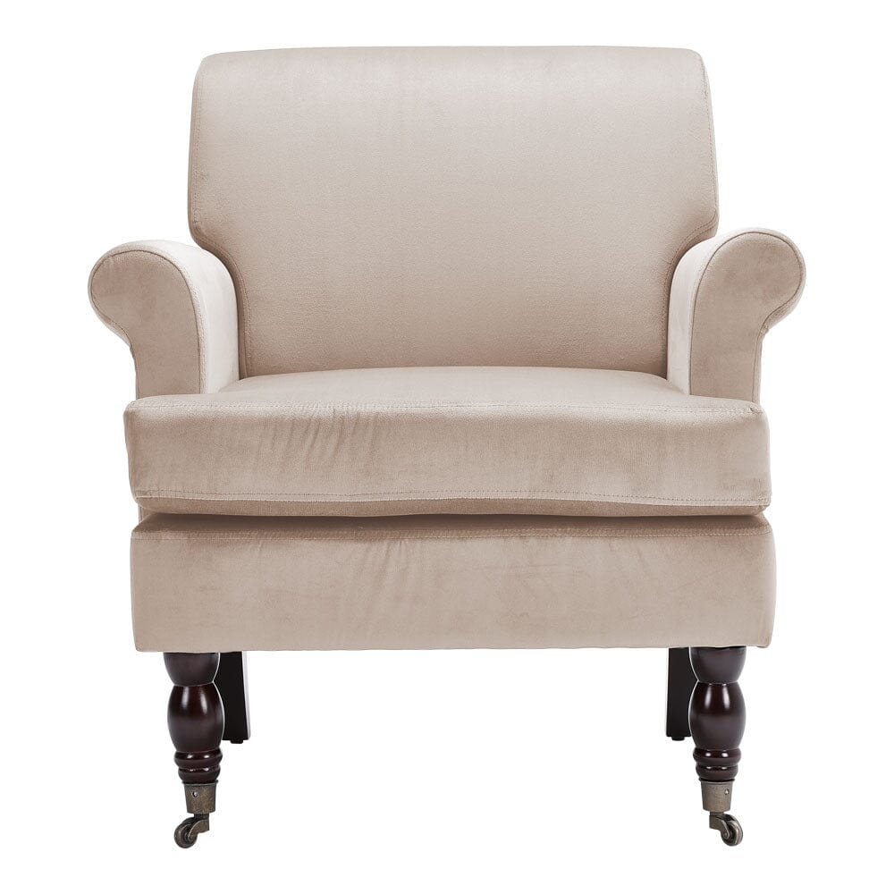 Contemporary Velvet upholstered Armchair with Casters - House Comfort