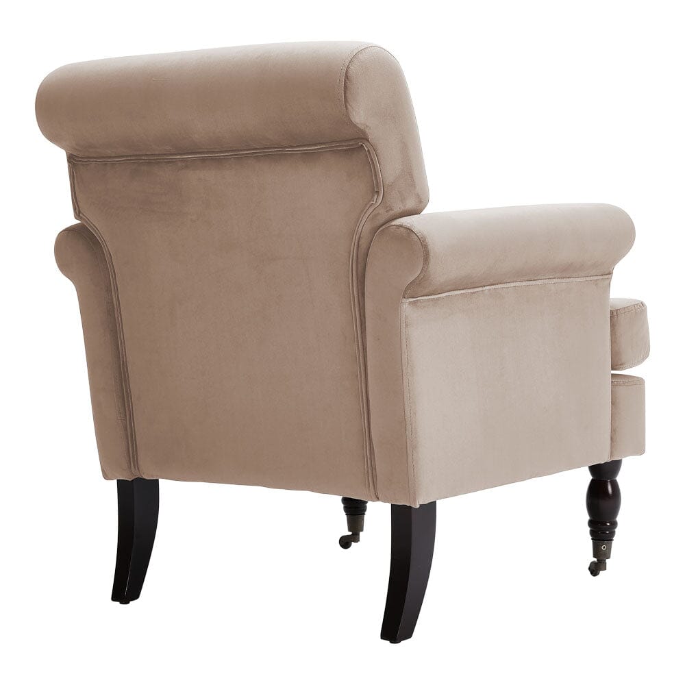 Contemporary Velvet upholstered Armchair with Casters - House Comfort