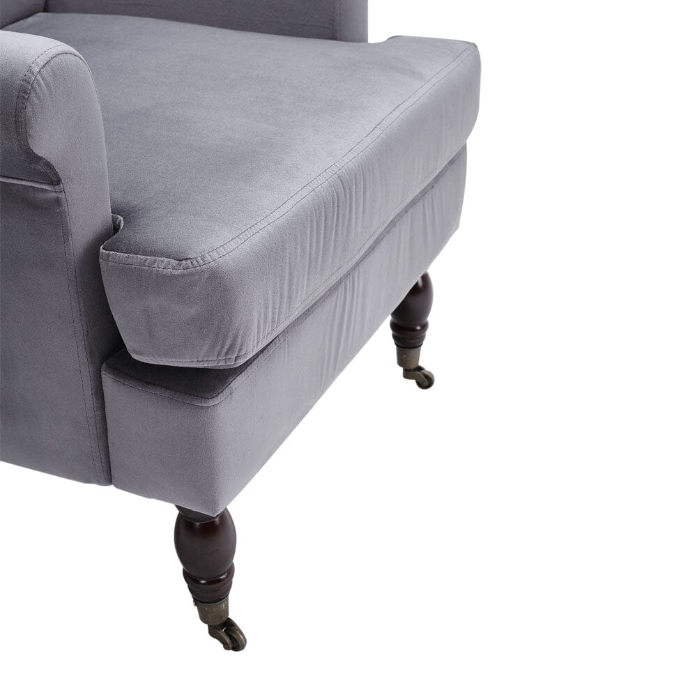 Contemporary Velvet upholstered Armchair with Casters - House Comfort