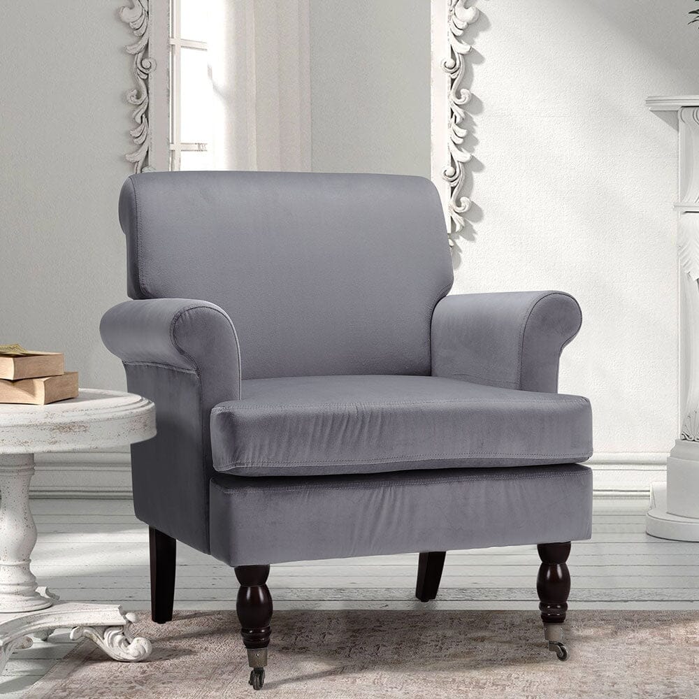 Contemporary Velvet upholstered Armchair with Casters - House Comfort
