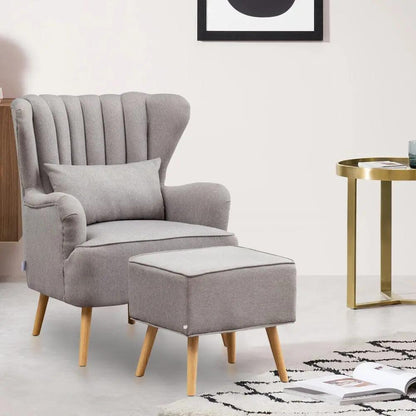Contemporary Wing Back Armchair and Ottoman Set with Cushion and Footstool - House Comfort