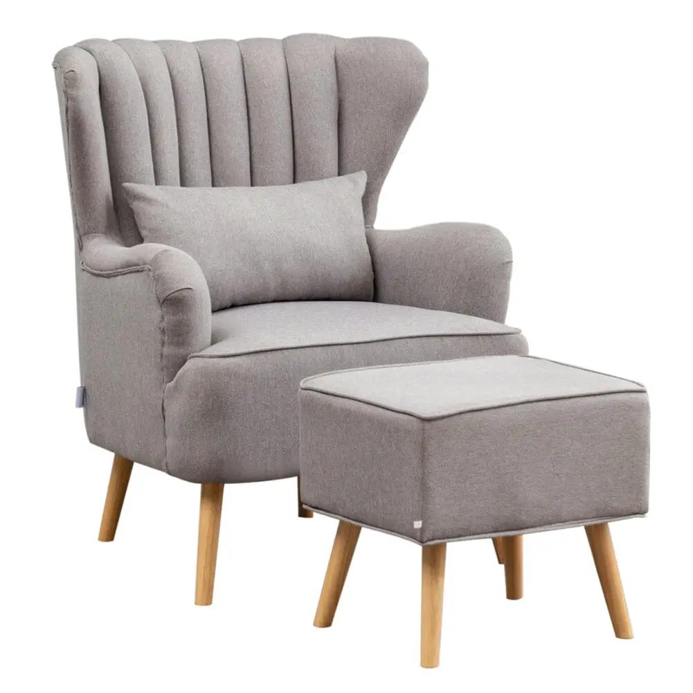 Contemporary Wing Back Armchair and Ottoman Set with Cushion and Footstool - House Comfort