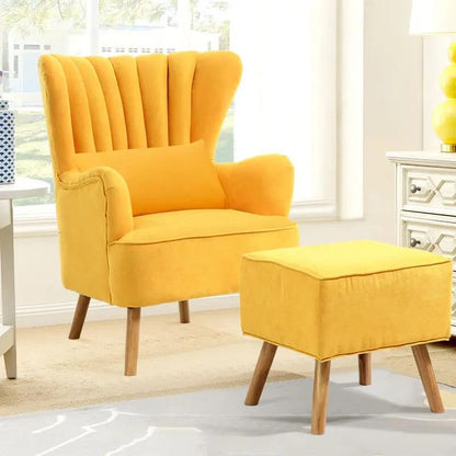 Contemporary Wing Back Armchair and Ottoman Set with Cushion and Footstool - House Comfort