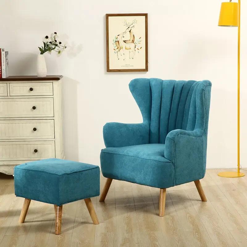 Contemporary Wing Back Armchair and Ottoman Set with Cushion and Footstool - House Comfort