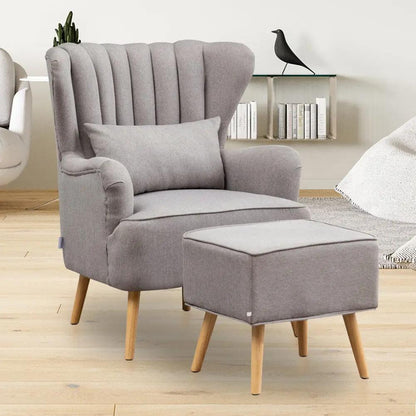 Contemporary Wing Back Armchair and Ottoman Set with Cushion and Footstool - House Comfort