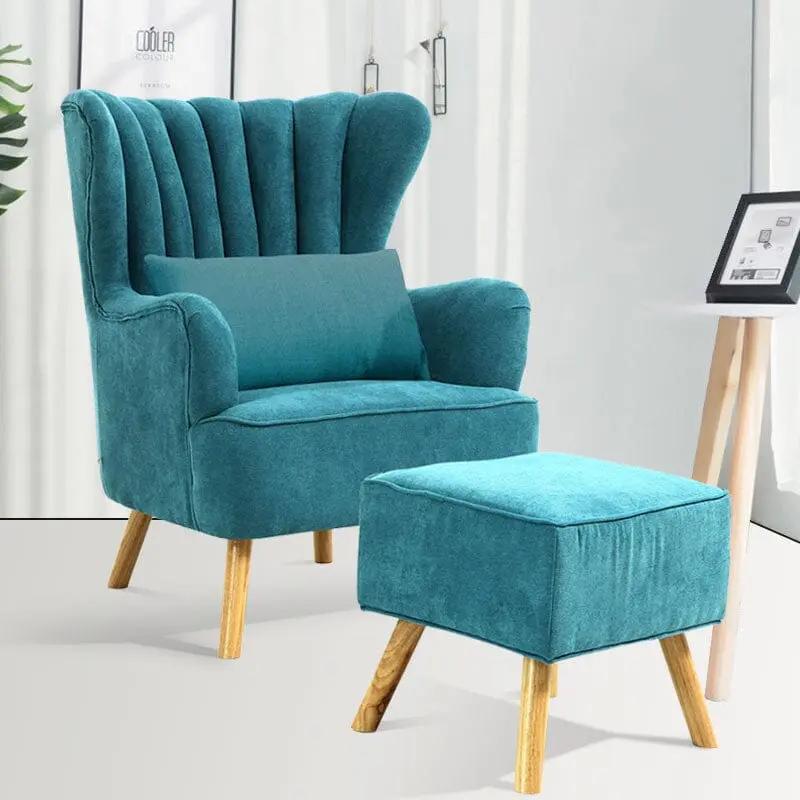 Contemporary Wing Back Armchair and Ottoman Set with Cushion and Footstool - House Comfort