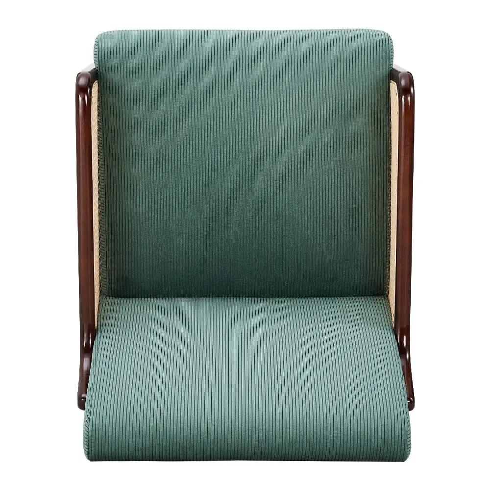 Corduroy Armchair with Rattan Armrest - House Comfort