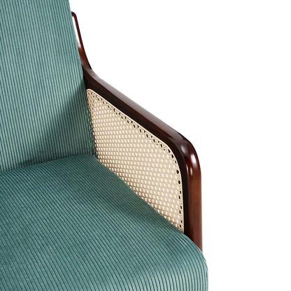 Corduroy Armchair with Rattan Armrest - House Comfort