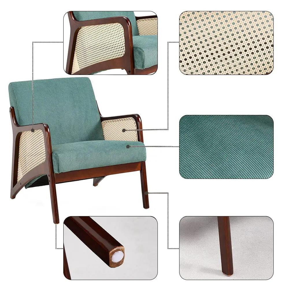 Corduroy Armchair with Rattan Armrest - House Comfort