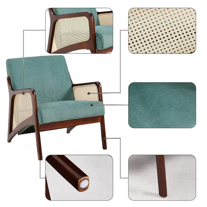 Corduroy Armchair with Rattan Armrest - House Comfort