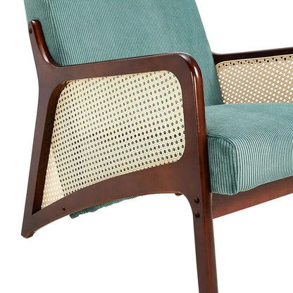 Corduroy Armchair with Rattan Armrest - House Comfort