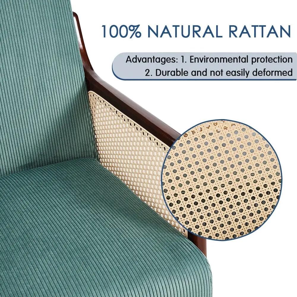 Corduroy Armchair with Rattan Armrest - House Comfort