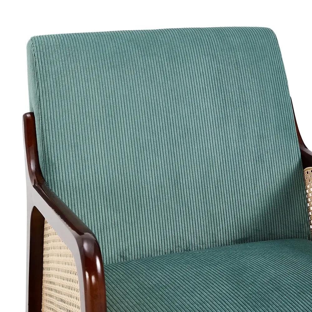 Corduroy Armchair with Rattan Armrest - House Comfort