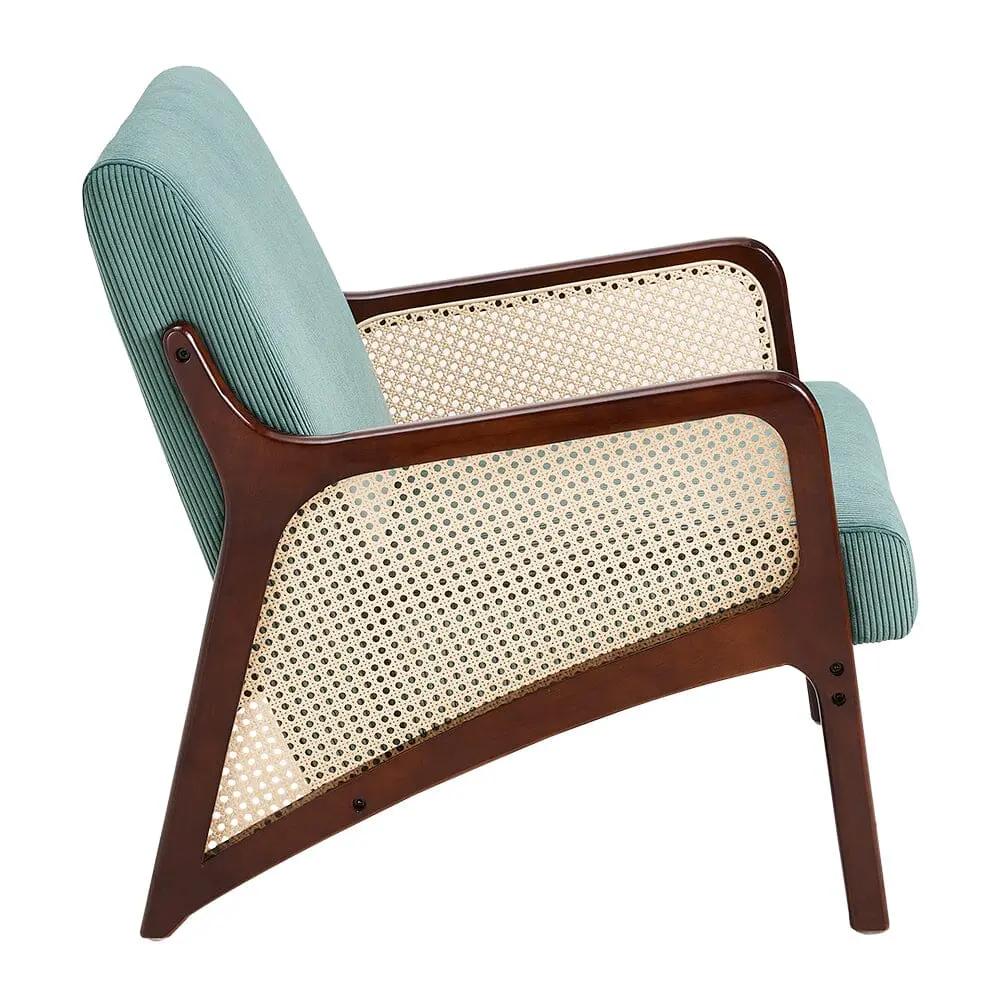 Corduroy Armchair with Rattan Armrest - House Comfort