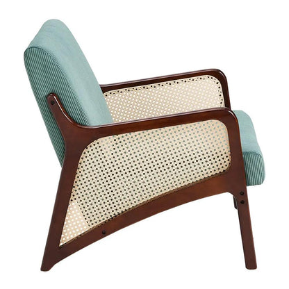 Corduroy Armchair with Rattan Armrest - House Comfort