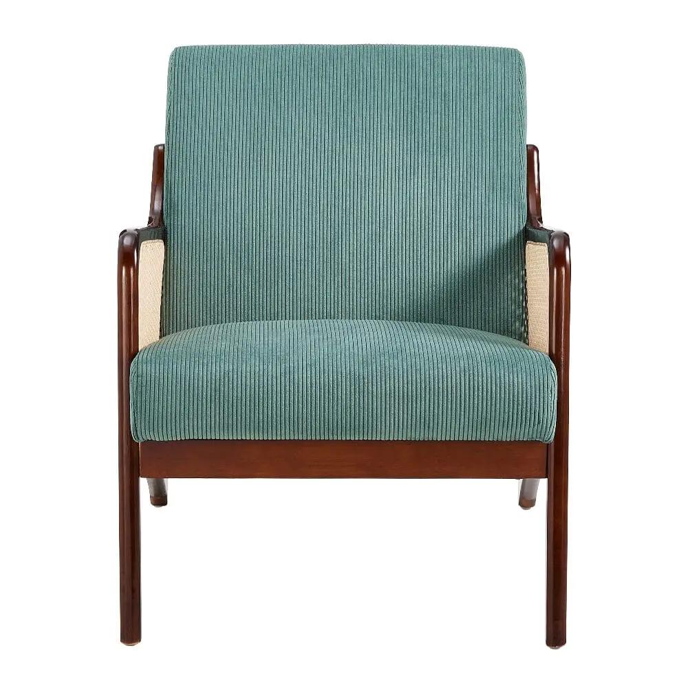 Corduroy Armchair with Rattan Armrest - House Comfort