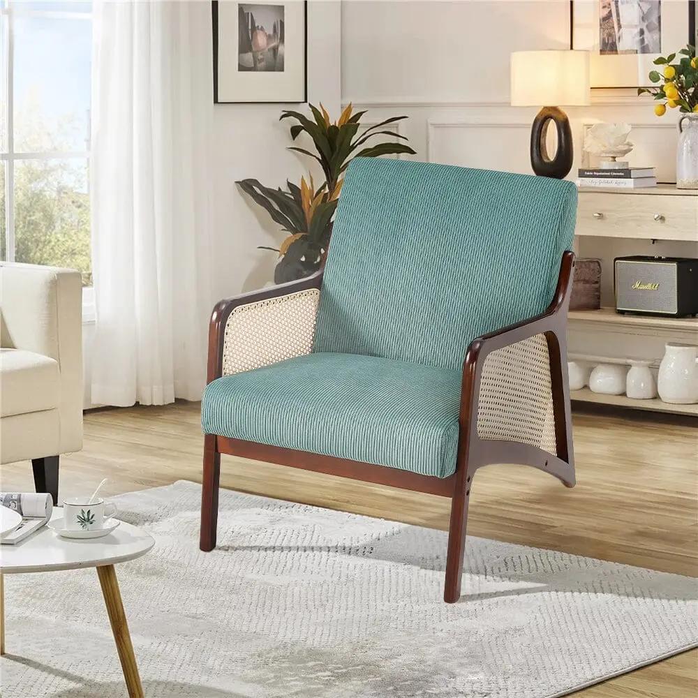 Corduroy Armchair with Rattan Armrest - House Comfort