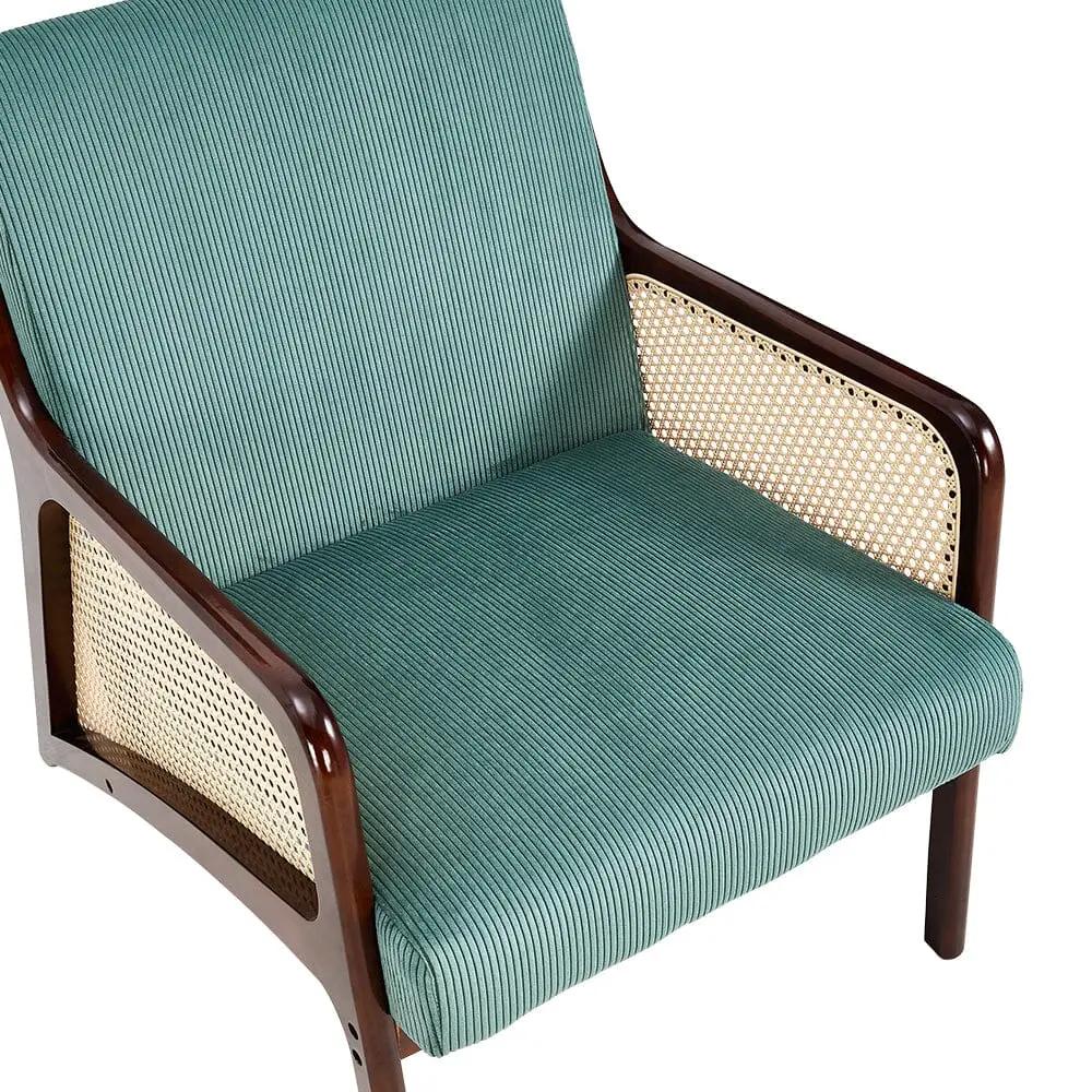 Corduroy Armchair with Rattan Armrest - House Comfort