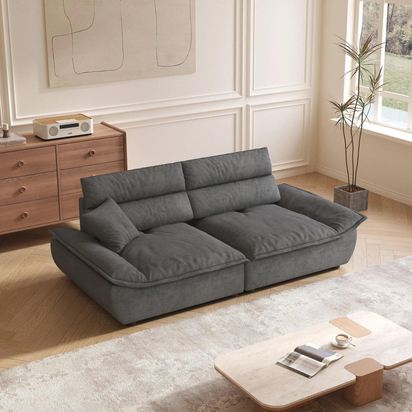 Cottonfy Adjustable Backrest Sailboat Corduroy Sofa Green - House Comfort