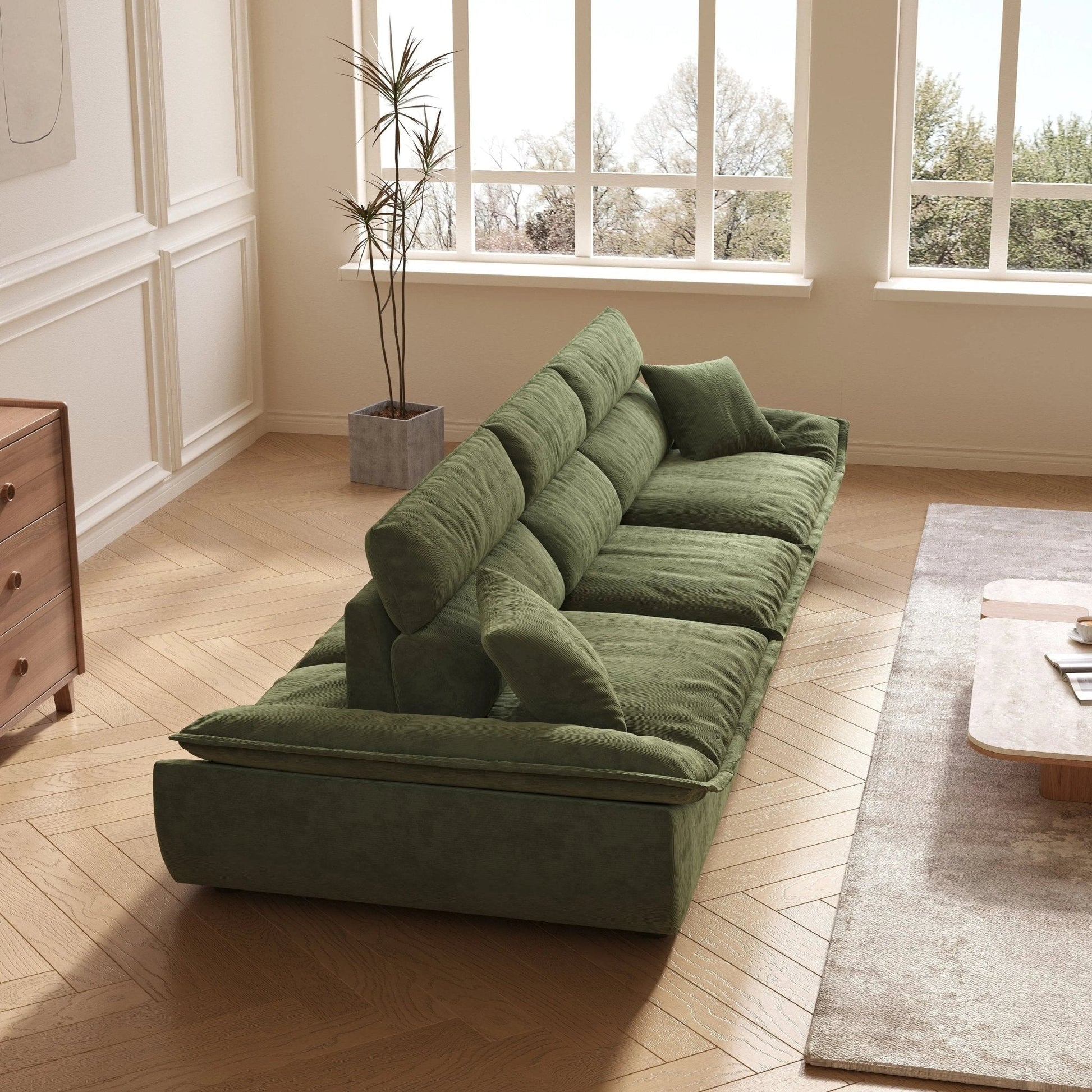 Cottonfy Adjustable Backrest Sailboat Corduroy Sofa Green - House Comfort