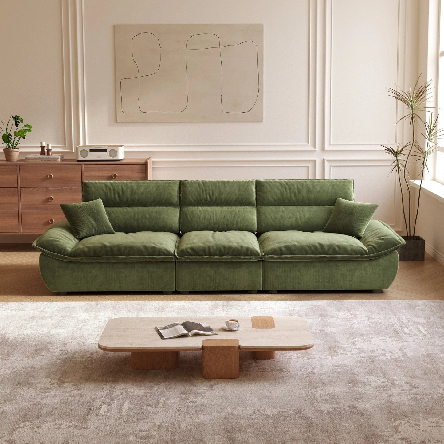 Cottonfy Adjustable Backrest Sailboat Corduroy Sofa Green - House Comfort