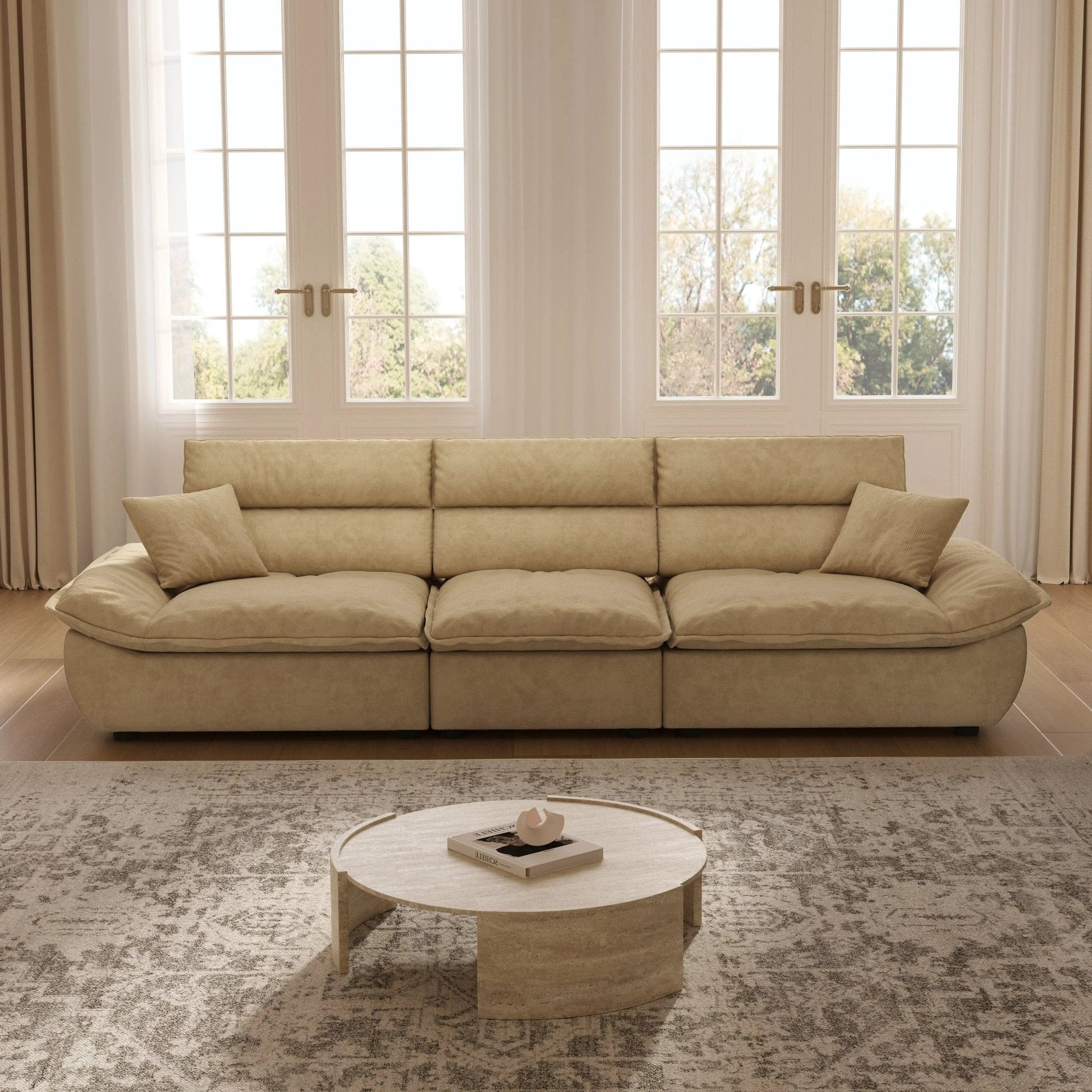 Cottonfy Adjustable Backrest Sailboat Corduroy Sofa Green - House Comfort