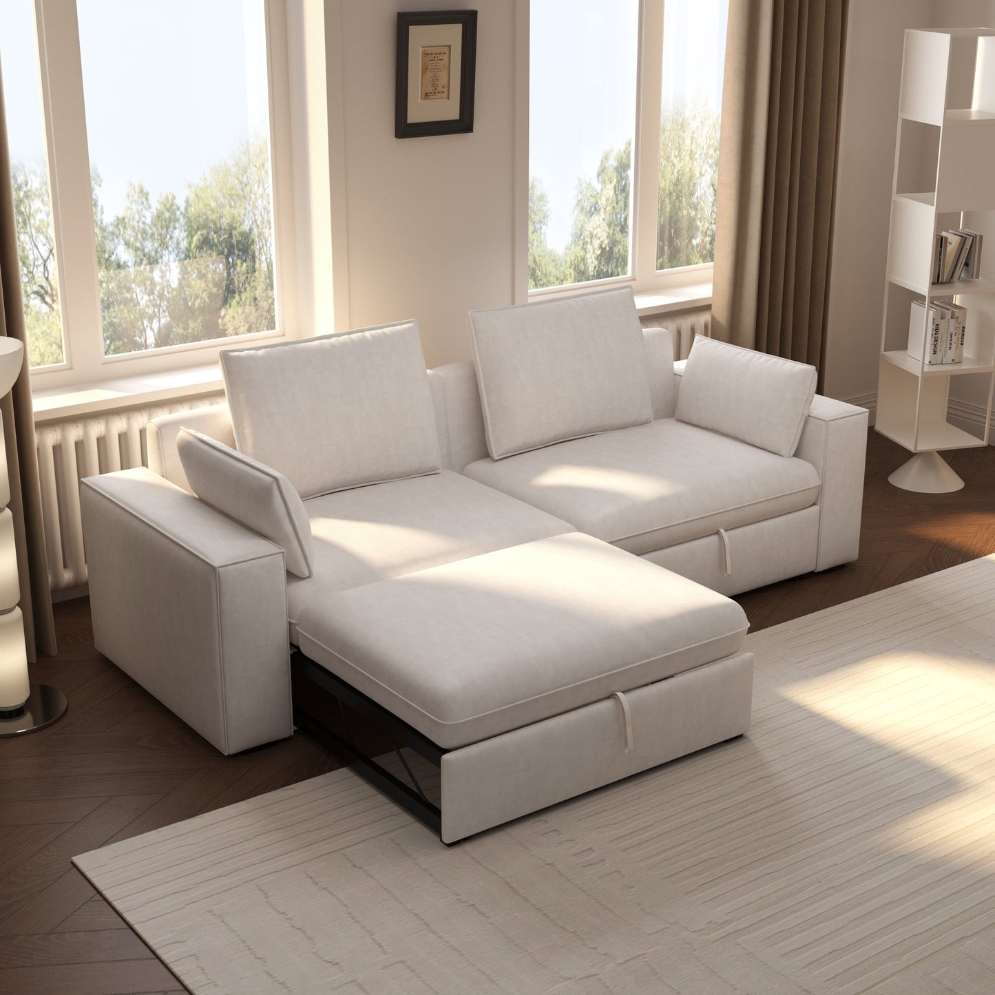 Cottonfy Creamy Tofu Block Pullout Sofa Bed with Storage - House Comfort