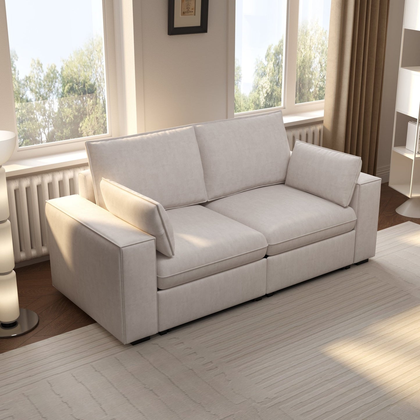 Cottonfy Creamy Tofu Block Pullout Sofa Bed with Storage - House Comfort