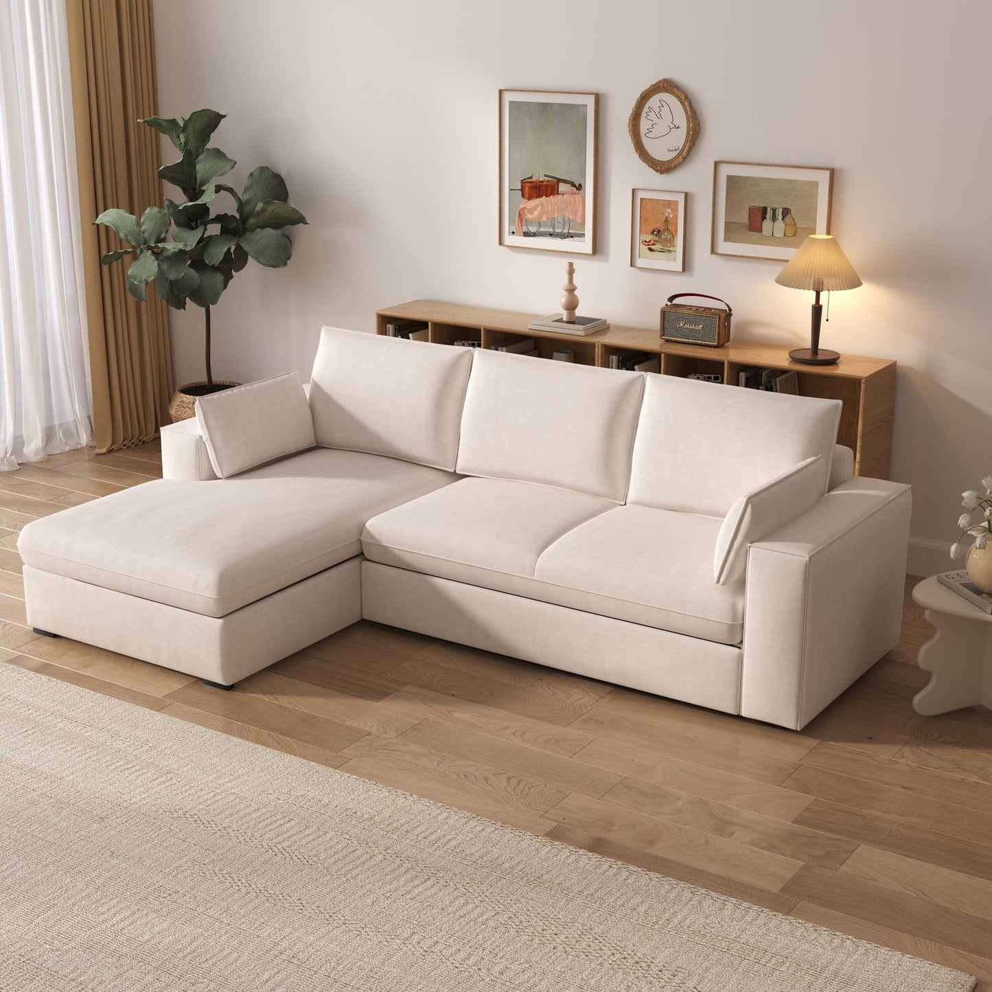 Cottonfy Creamy Tofu Block Pullout Sofa Bed with Storage - House Comfort