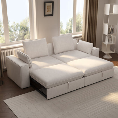 Cottonfy Creamy Tofu Block Pullout Sofa Bed with Storage - House Comfort