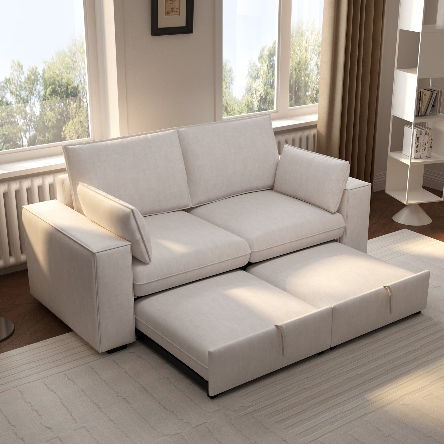 Cottonfy Creamy Tofu Block Pullout Sofa Bed with Storage - House Comfort