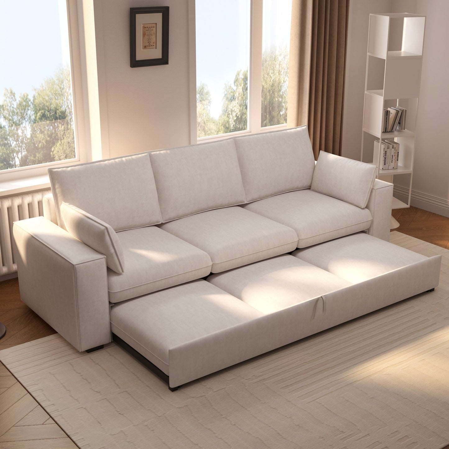 Cottonfy Creamy Tofu Block Pullout Sofa Bed with Storage - House Comfort