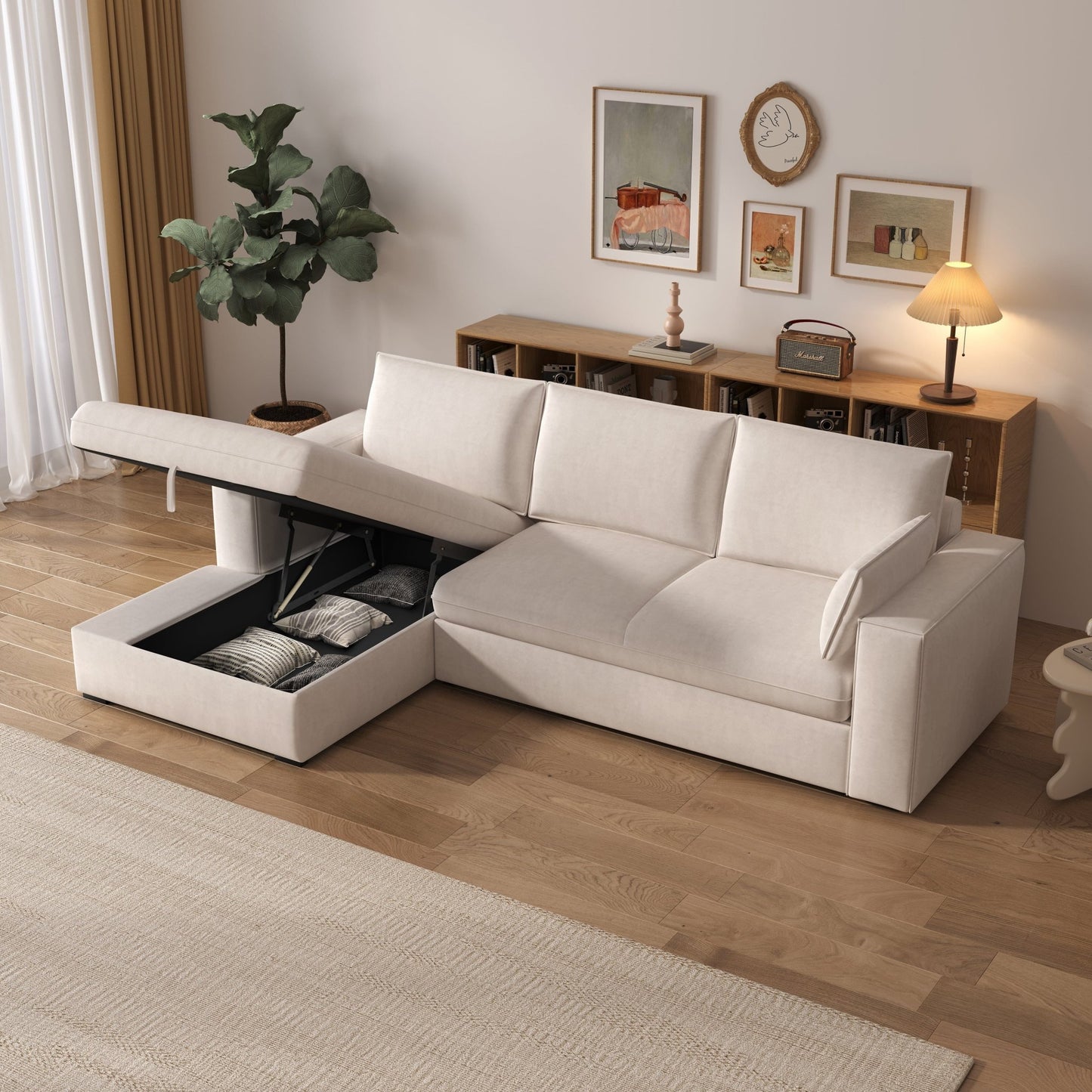 Cottonfy Creamy Tofu Block Pullout Sofa Bed with Storage - House Comfort