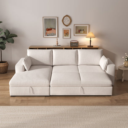 Cottonfy Creamy Tofu Block Pullout Sofa Bed with Storage - House Comfort