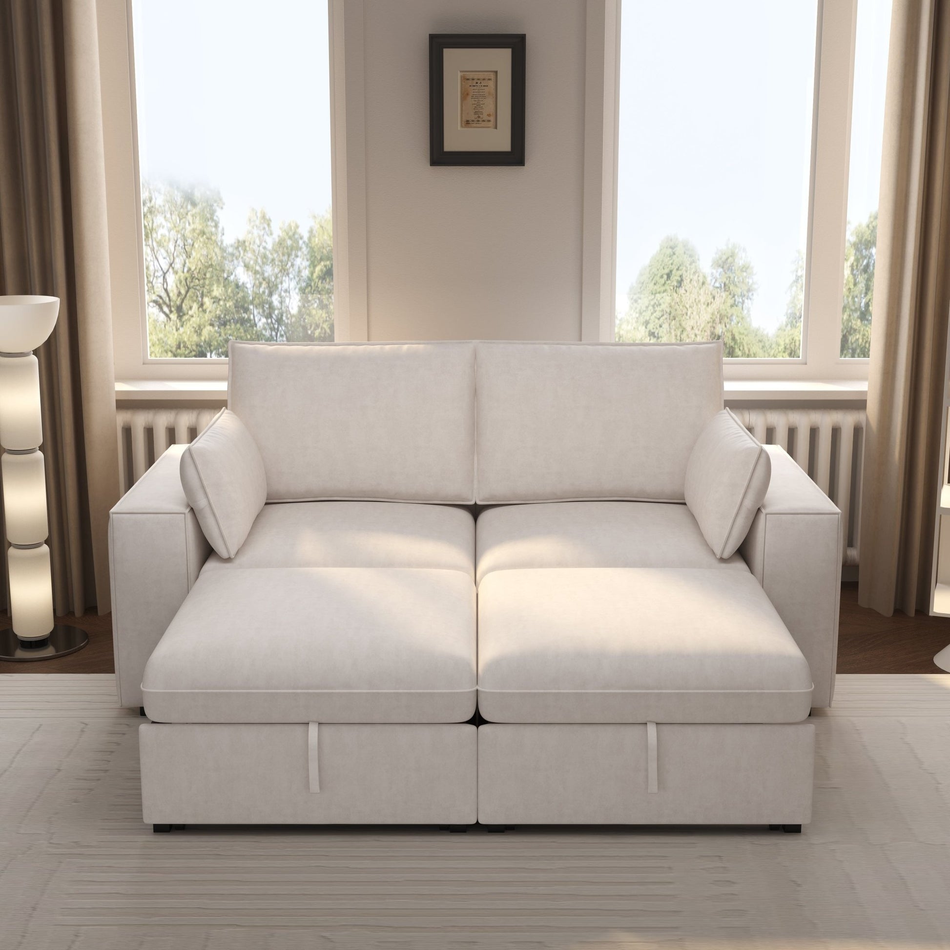 Cottonfy Creamy Tofu Block Pullout Sofa Bed with Storage - House Comfort