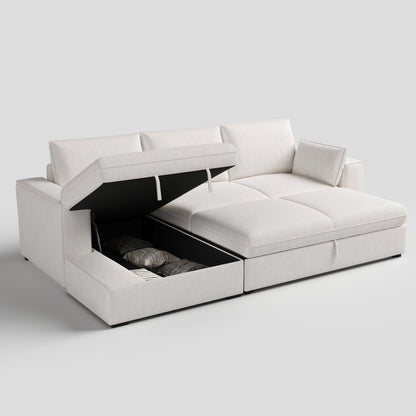 Cottonfy Creamy Tofu Block Pullout Sofa Bed with Storage - House Comfort