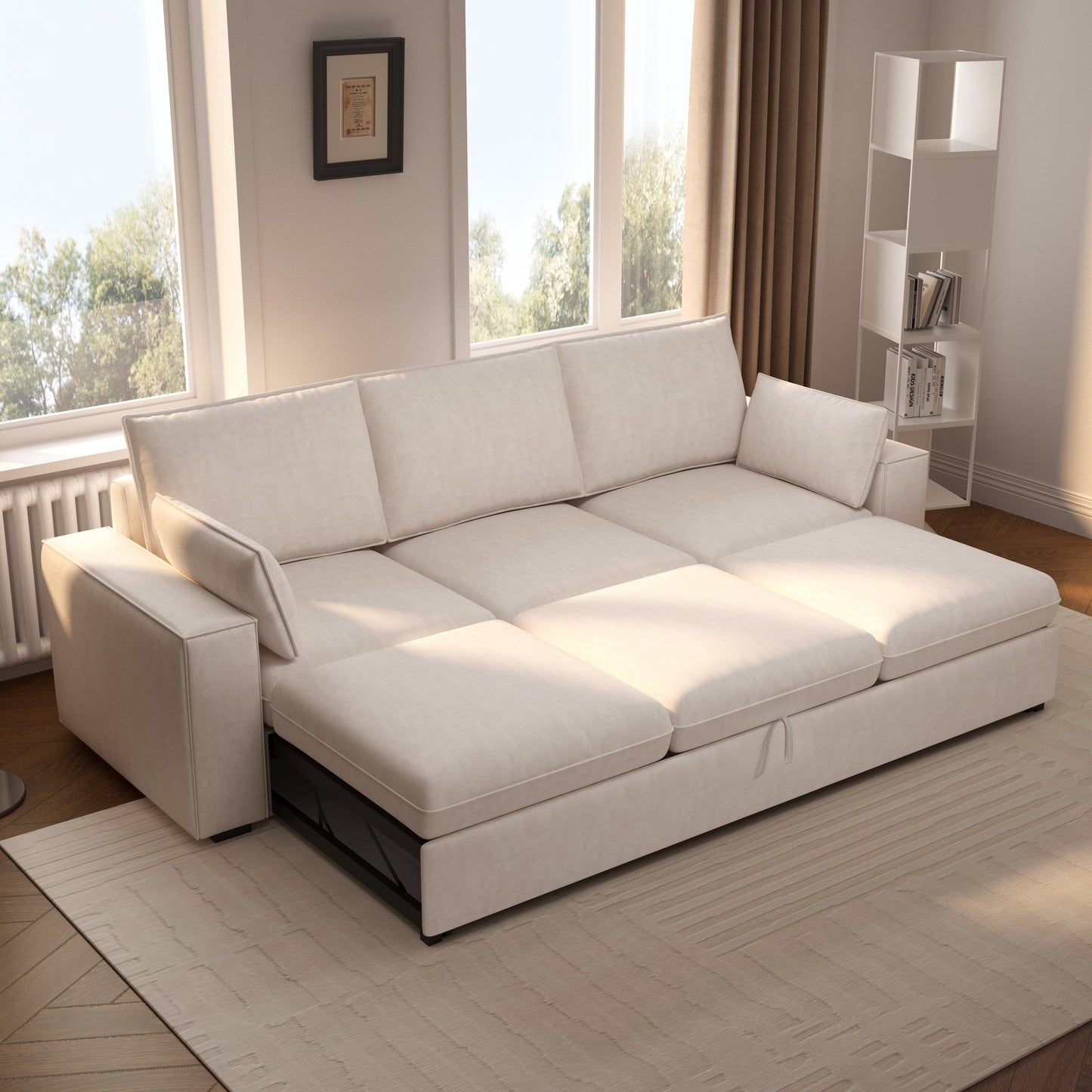 Cottonfy Creamy Tofu Block Pullout Sofa Bed with Storage - House Comfort