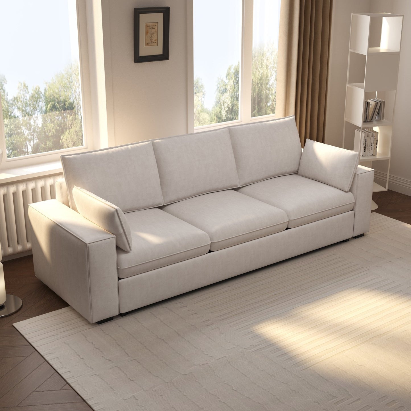 Cottonfy Creamy Tofu Block Pullout Sofa Bed with Storage - House Comfort