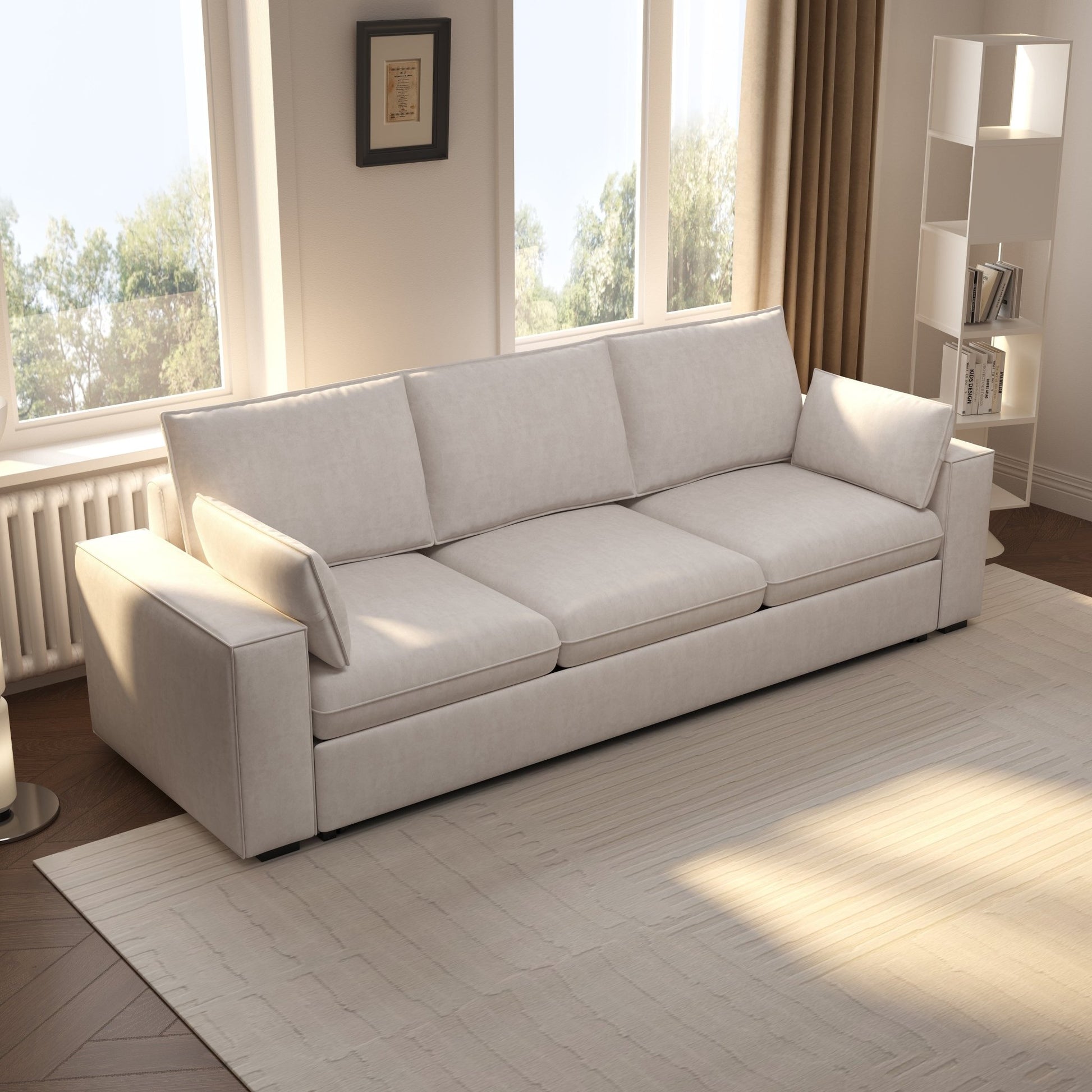 Cottonfy Creamy Tofu Block Pullout Sofa Bed with Storage - House Comfort