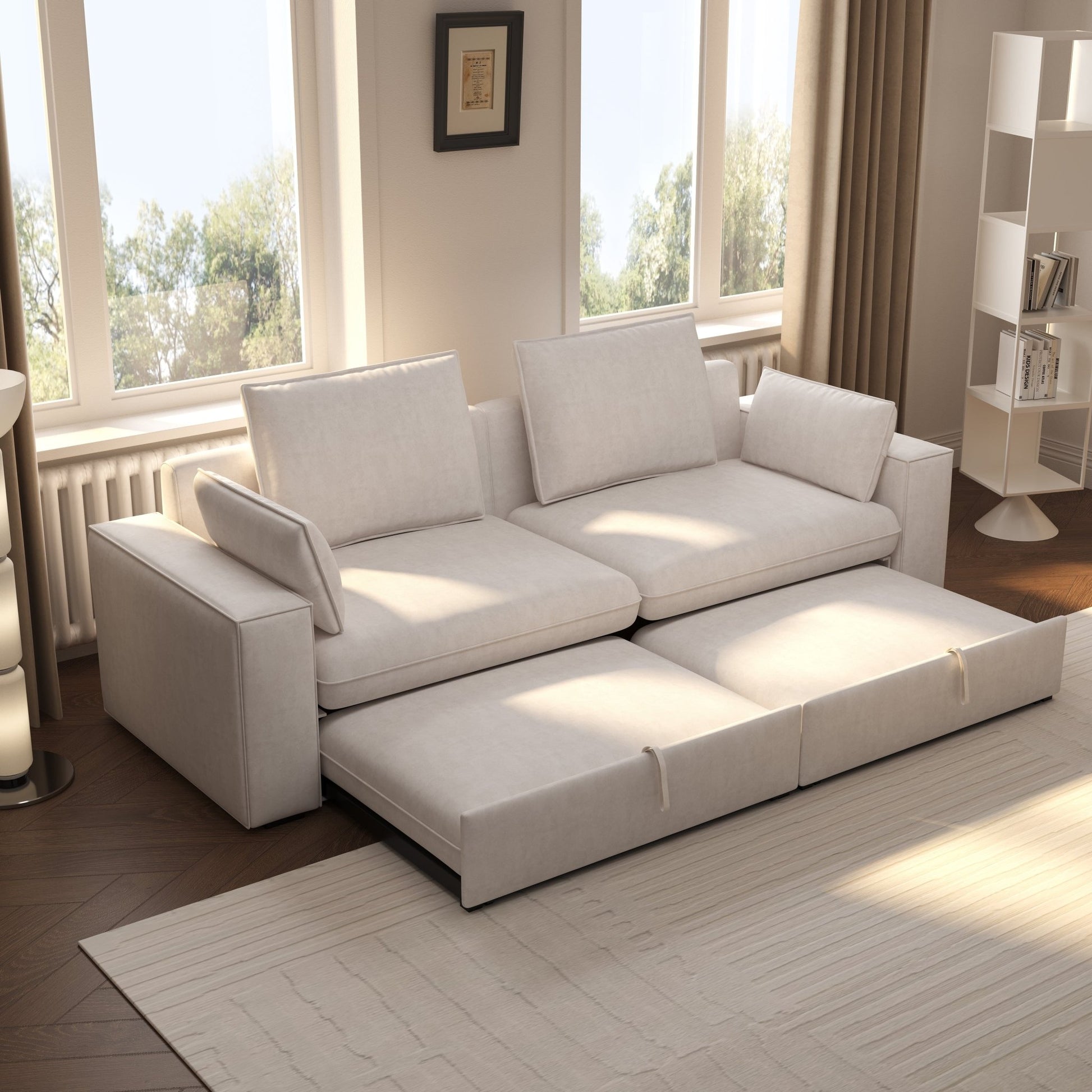 Cottonfy Creamy Tofu Block Pullout Sofa Bed with Storage - House Comfort