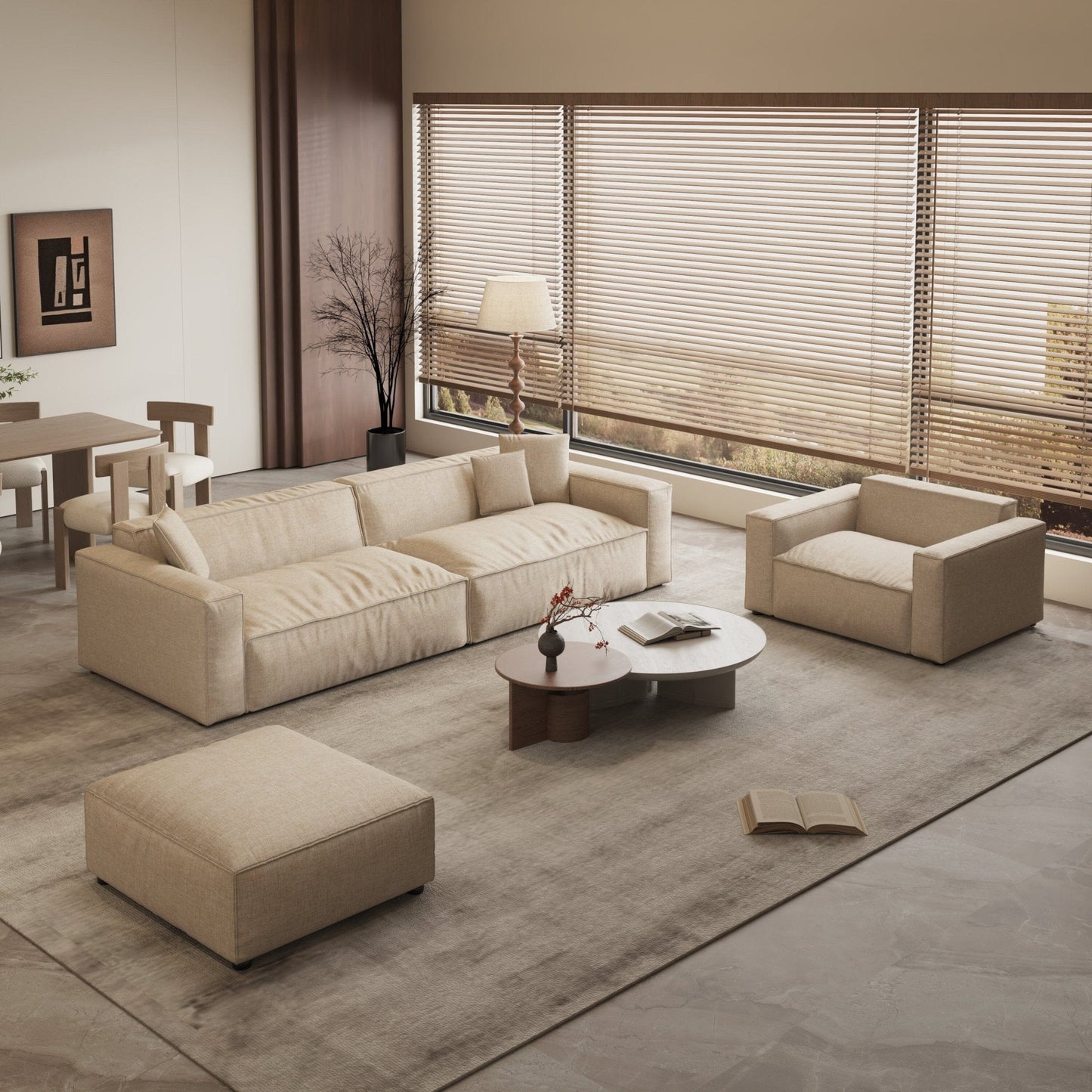 Cottonfy Elegant Linen Tofu Block Fabric Down Sofa - House Comfort